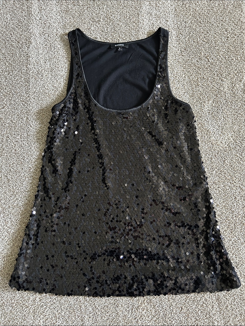 Express Black Sequin Tank - Scoop Neck Sleeveless MediumY2K